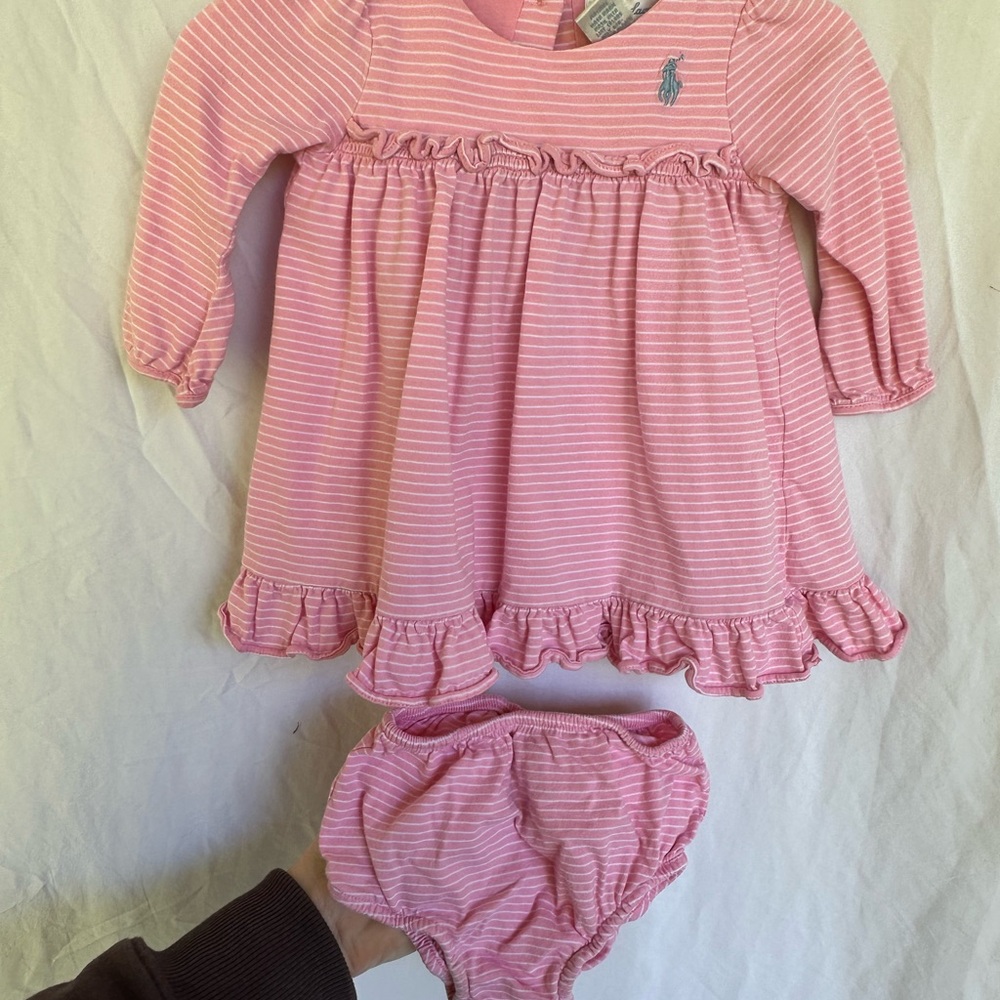 Ralph Lauren Pink Striped Dress and Bloomers Set